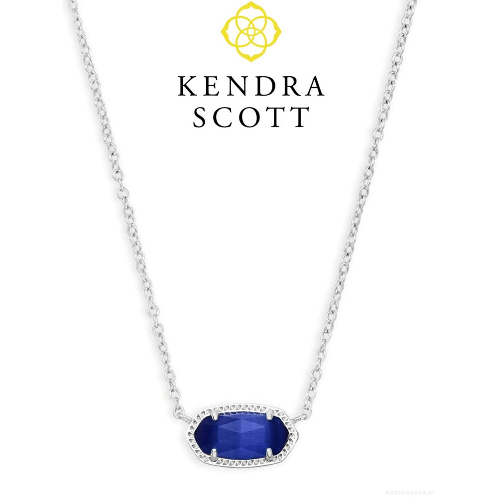 NWOT Kendra Scott Elisa Cat's Eye Cobalt Blue Silver Plated Necklace